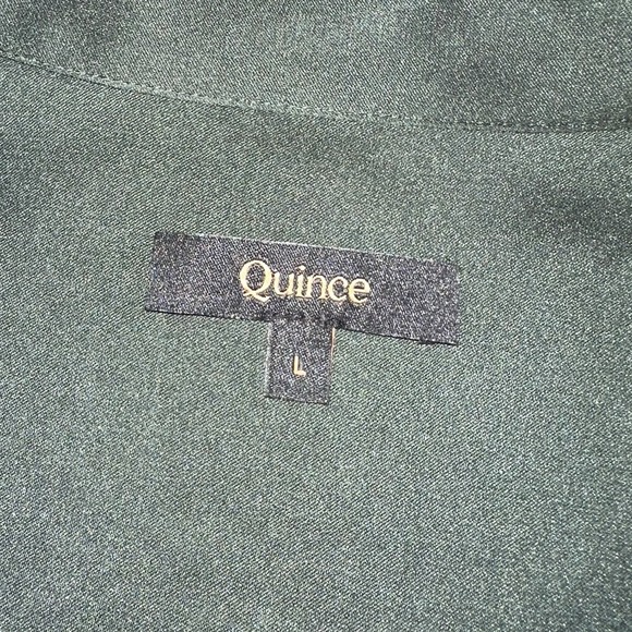 Quince Washable Stretch Silk Split Neck Blouse Forest Green Women's L - Picture 3 of 10